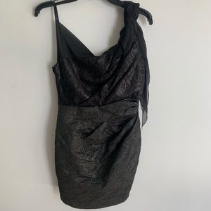KAREN MILLEN Metallic One Shoulder & Strap Dress